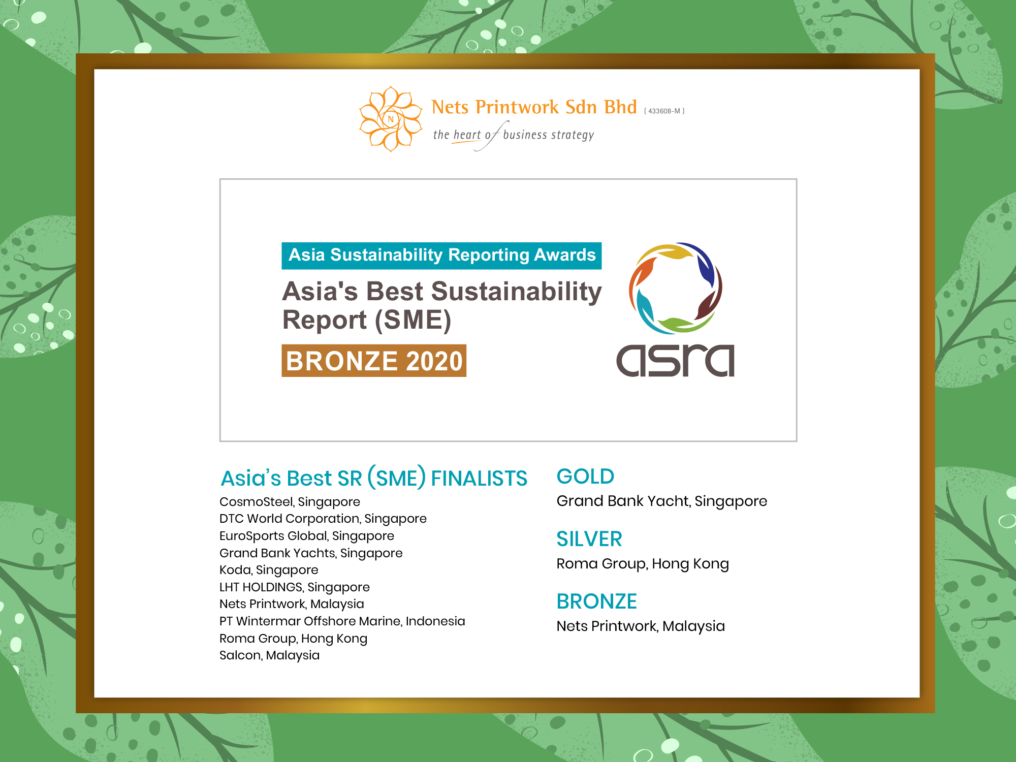 Nets Printwork Sdn Bhd wins Bronze at Sixth Asia Sustainability Reporting Awards